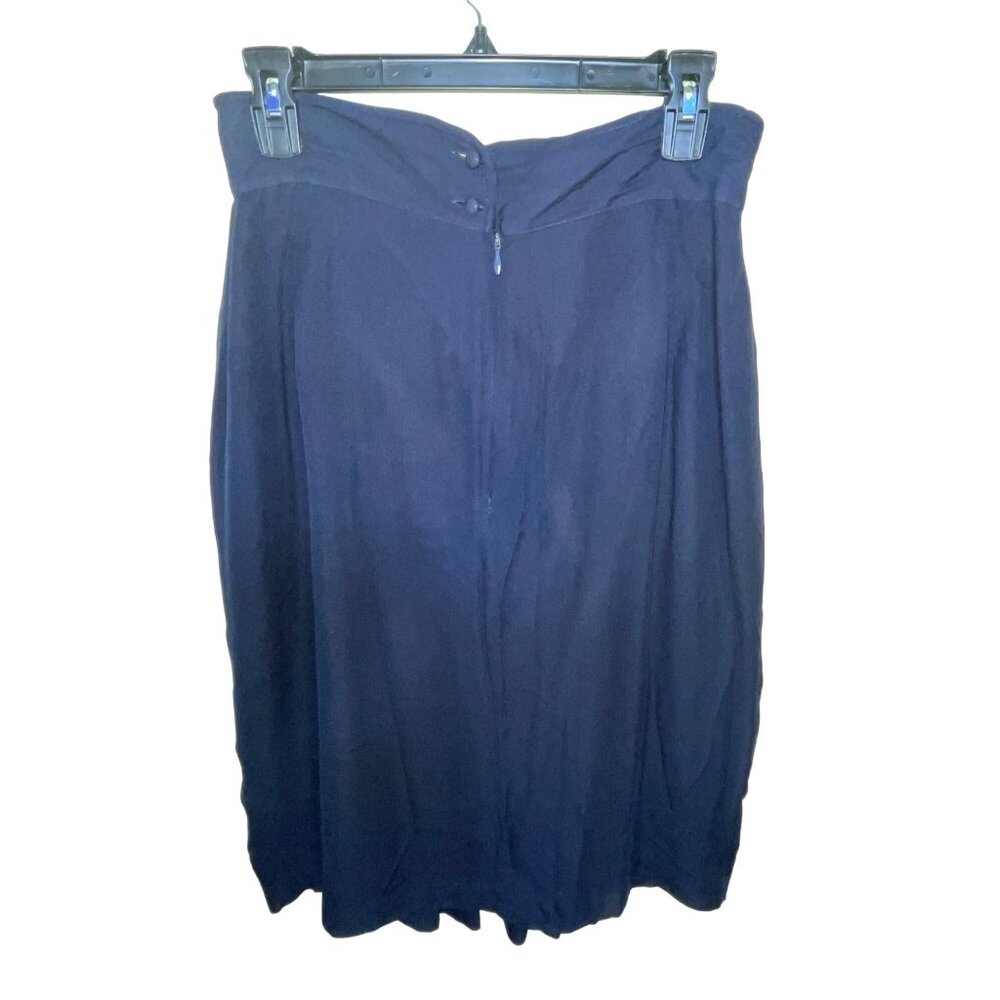 Cathay 100% Pure Silk Navy Blue Pleated Skirt Size Vintage 14 Waist 29"
